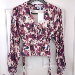NWT & Other Stories Print Wrap Blouse Size 6 Pink Purple